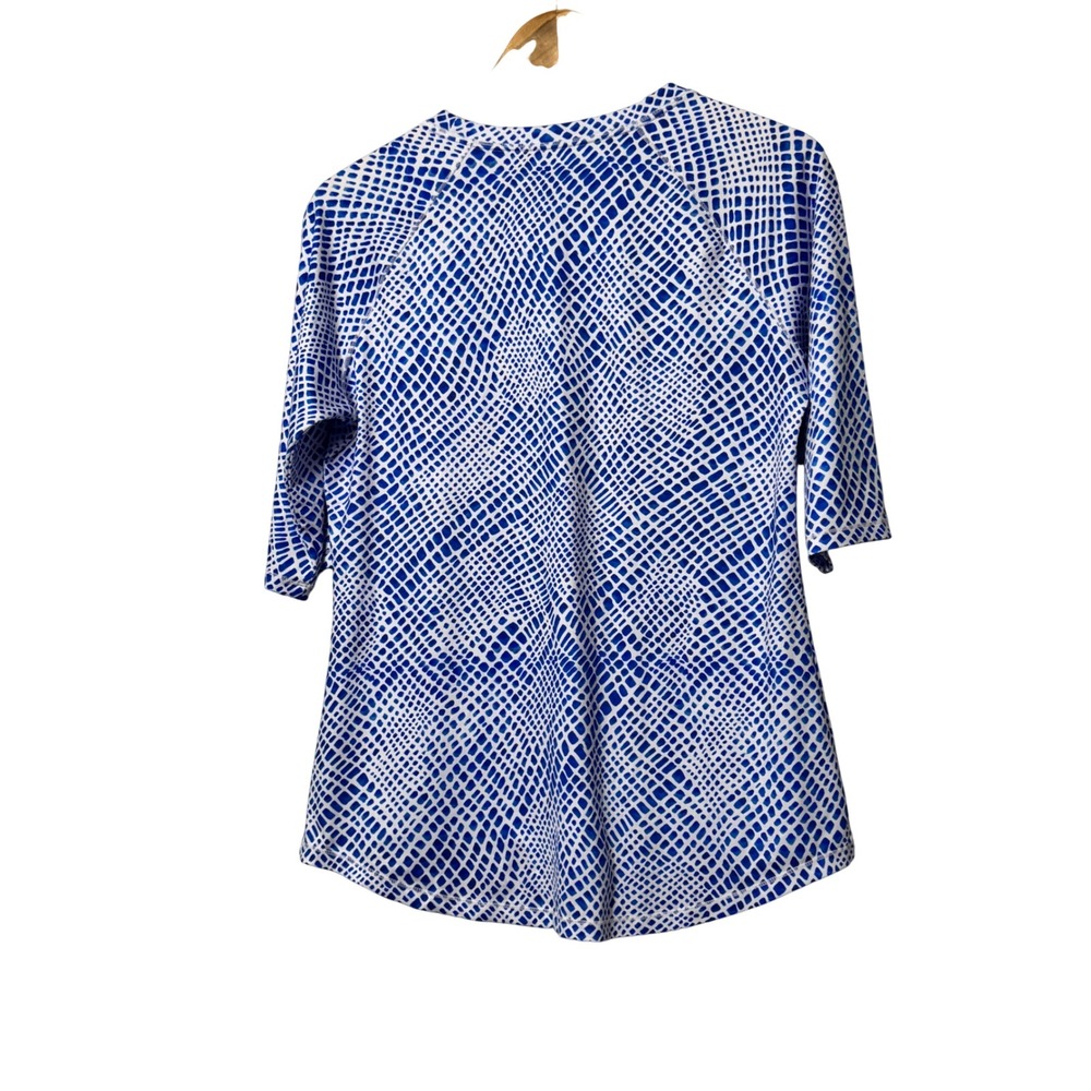 Reel Legends Reel-Tec Womens Blue White Scale Print 3/4 Sleeve Performance Top M